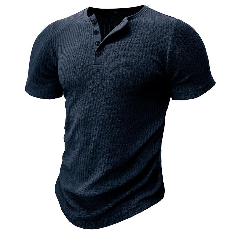 Men's Casual Henley Round Neck Slim Fit Stretch Short Sleeve T-Shirt 54503311M