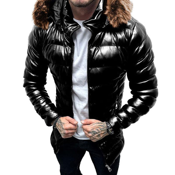 Men's solid color hooded fur collar cotton jacket 81868049X