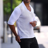 Men's Casual V-Neck Slim-Fit Mid-Sleeve Knitwear 08203290M