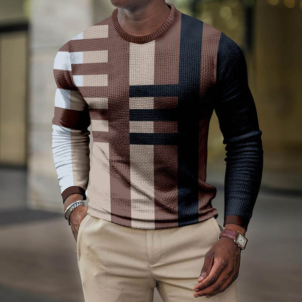 Men's Retro Casual Geometric Print Round Neck Long Sleeve T-Shirt 23218858TO