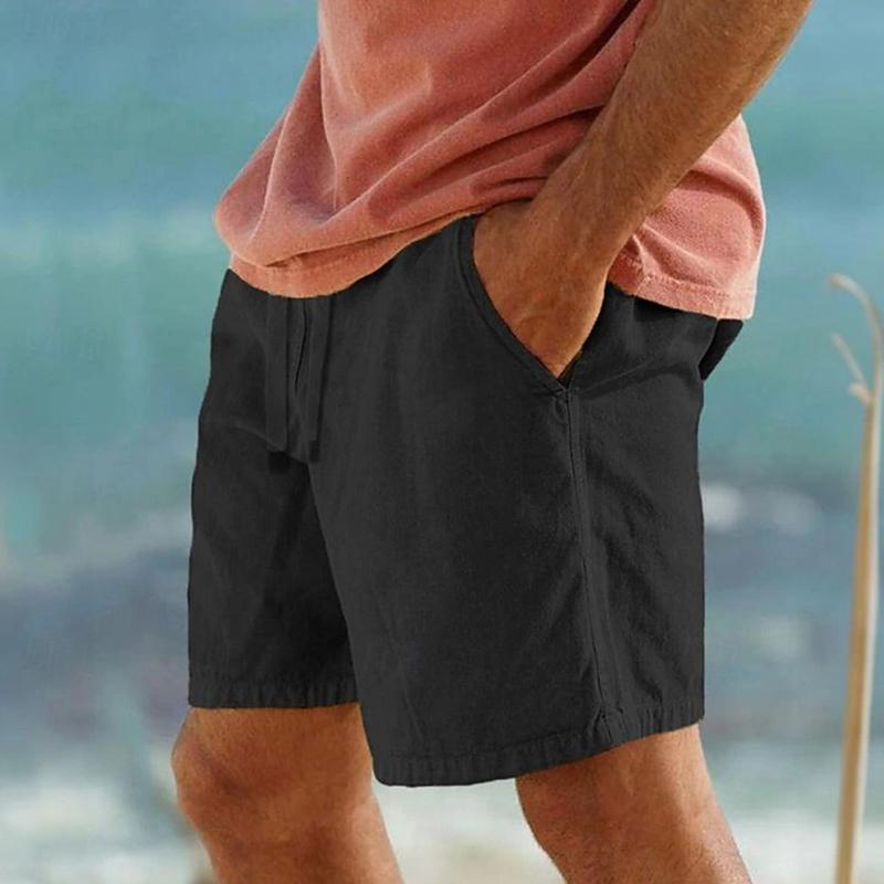 Men's Casual Cotton Linen Blended Elastic Waist Breathable Shorts 14117798M