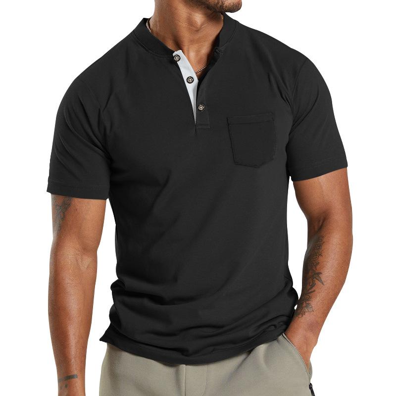 Men's Solid Henley Collar Breast Pocket Short Sleeve T-shirt 16261957Z