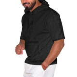 Men's Waffle Hooded Kangaroo Pocket Short Sleeve Hoodie 84195499Y