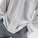 Men's V-neck Solid Color Long-sleeved Shirt 69499039X