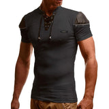 Men's Stand Collar Color Block Slim Fit Short Sleeve T-Shirt 21770277X