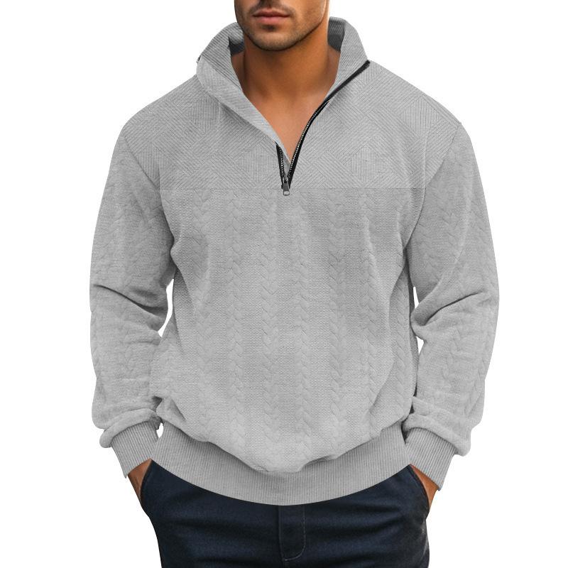 Men's Retro Casual Stand Collar Zipper Loose Jacquard Sweatshirt 57147354X