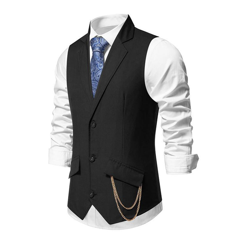 Men's Retro Solid Color Flat Lapel Single-Breasted Suit Vest 47255268M