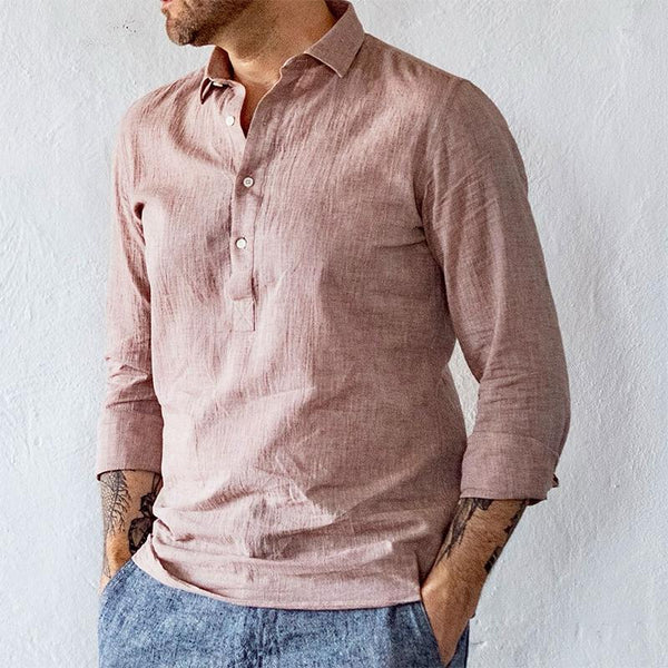 Men's Casual Cotton and Linen Long Sleeve Shirt 26071804TO