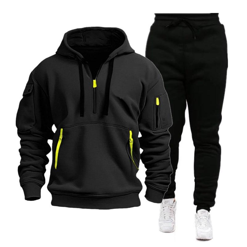 Herren Casual Reißverschluss Kragen Lockeres langärmeliges Sport Hoodie Jogginghosen-Set 94245181M