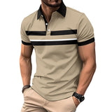 Men's Printed Striped Casual Lapel Buttoned POLO Shirt 74659434X