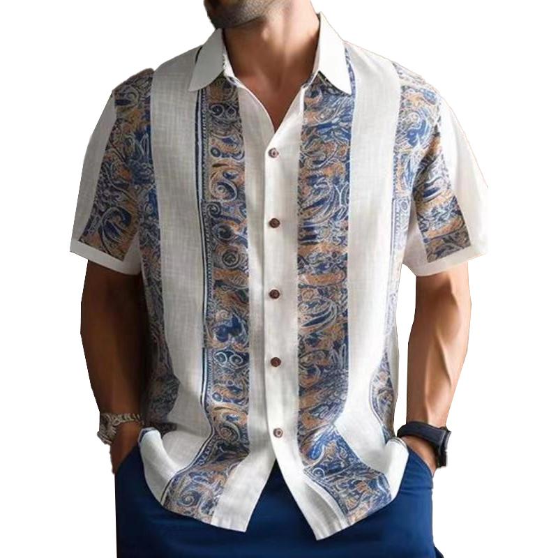 Men's Hawaiian Resort Striped Print Short Sleeve Shirt 58942179X