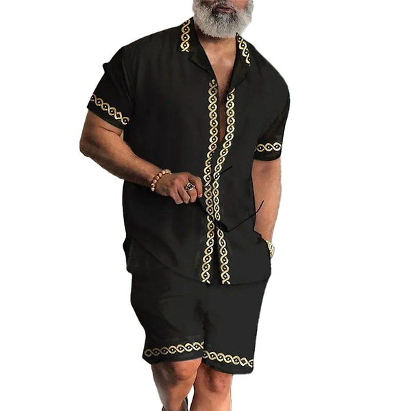 Men's Casual Printed Cuban Collar Short Sleeve Shirt and Shorts Set 57801617Y