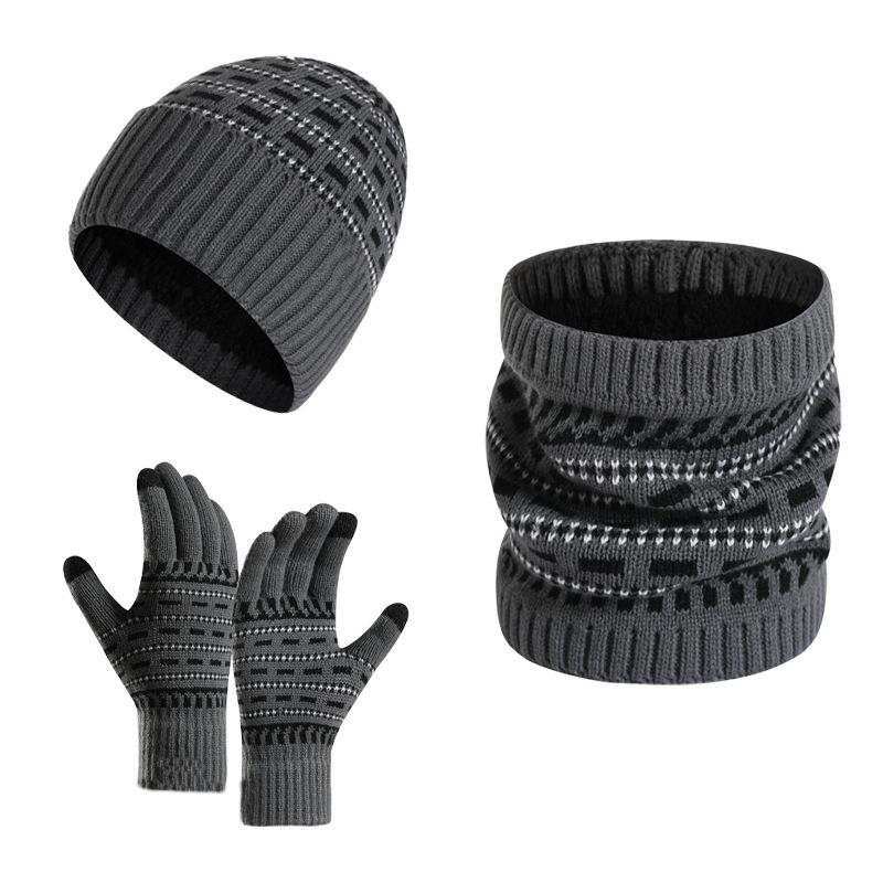 Conjunto de tres piezas de gorro, bufanda y guantes de punto cálidos para hombre 65725898F