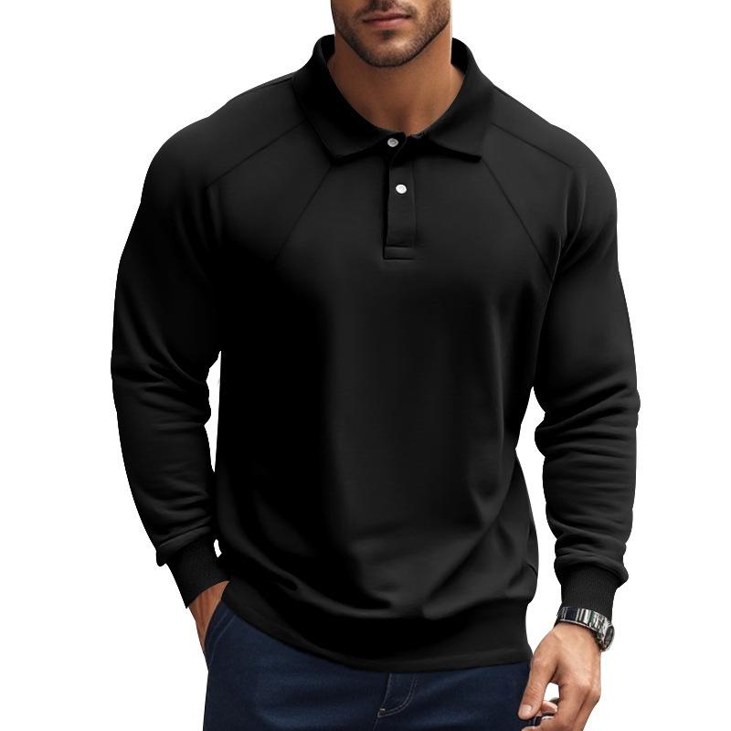 Polo casual da uomo con risvolto a maniche lunghe Raglan in tinta unita 47889552M