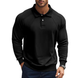 Men's Casual Solid Color Lapel Raglan Long Sleeve Polo Shirt 47889552M