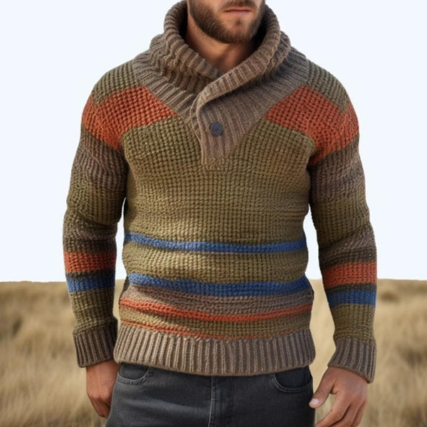 Men's Casual Colorblock Pile Collar Pullover Knitted Sweater 14072962M