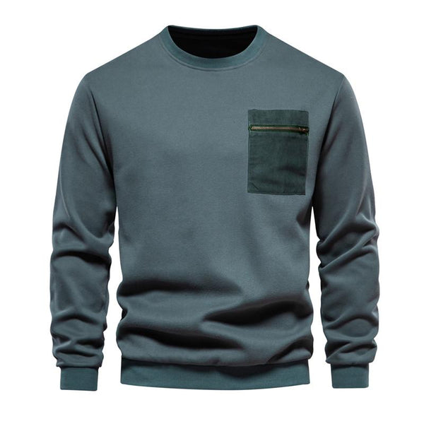 Men's Loose Solid Color Chest Pocket Round Neck Long Sleeve Sweatshirt 15670205Y