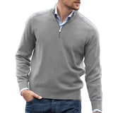 Men's Vintage Solid Color Half Zipper Stand Collar Knitted Long Sleeve Sweater 51224028X