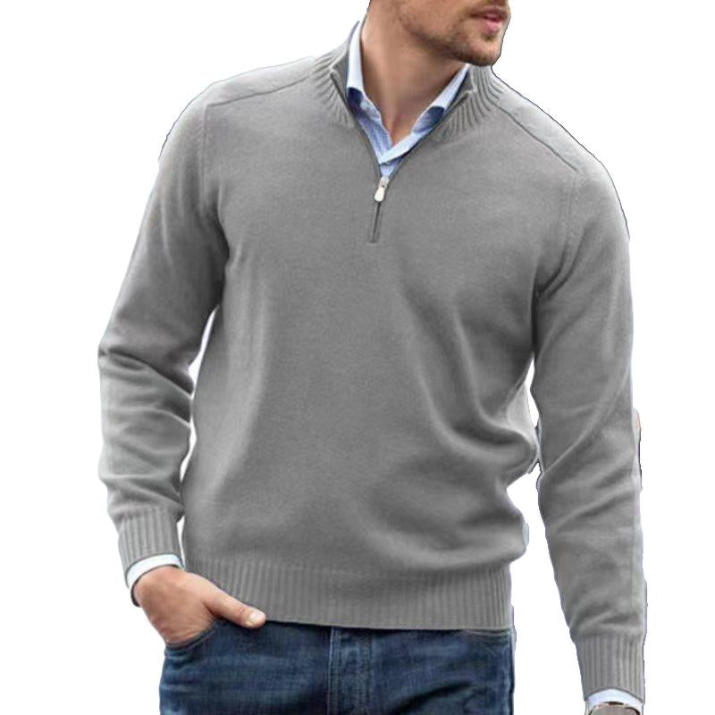 Men's Vintage Solid Color Half Zipper Stand Collar Knitted Long Sleeve Sweater 51224028X