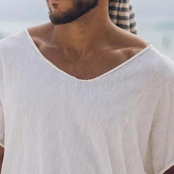 Men's Solid Color Loose V-neck Short-sleeved T-shirt 10740863X