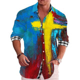 Men's Long Sleeve Abstract Print Lapel Shirt 79553729X