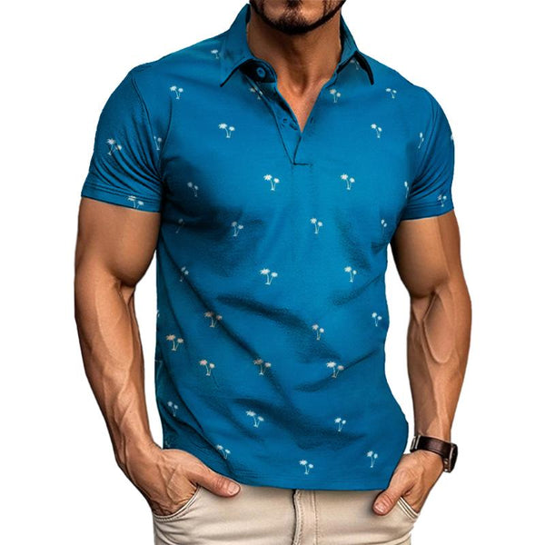 Men's Casual Coconut Tree Polo Shirt 42620853TO