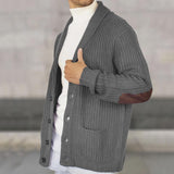 Men's Casual Suede Patchwork Lapel Long-Sleeved Knitted Cardigan 45333238M