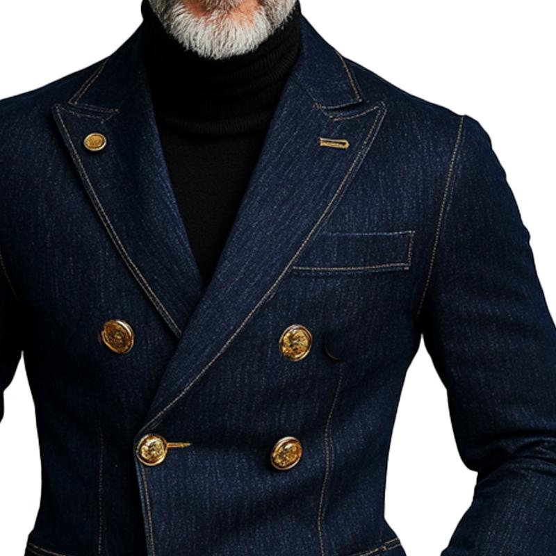 Modischer zweireihiger Denim-Blazer für Herren 83443837X