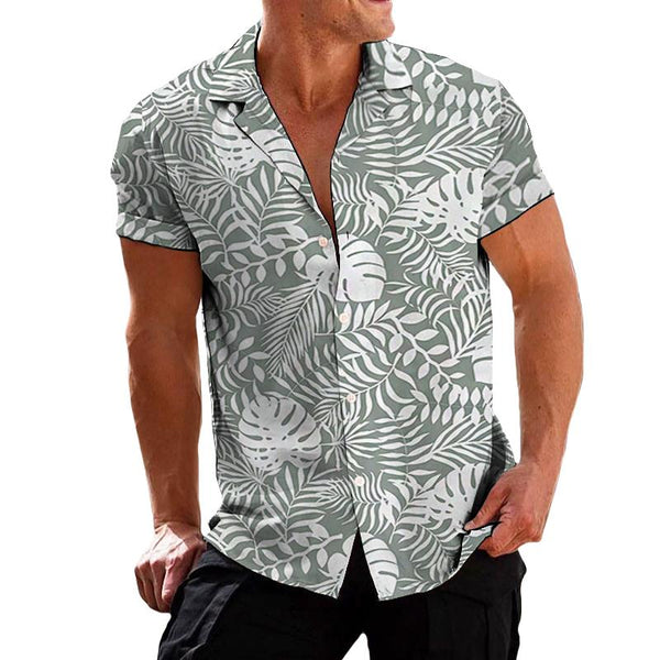 Men's Casual Monstera Hawaiian Lapel Short Sleeve Shirt 08249063TO