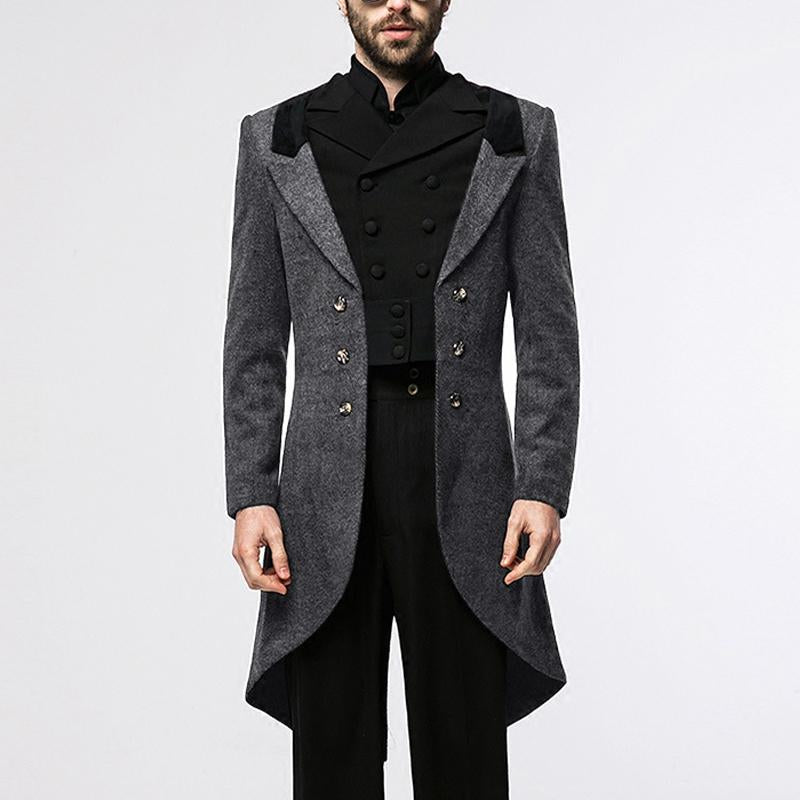 Men's Color Block Lapel Mid-length Windbreaker 32272943X