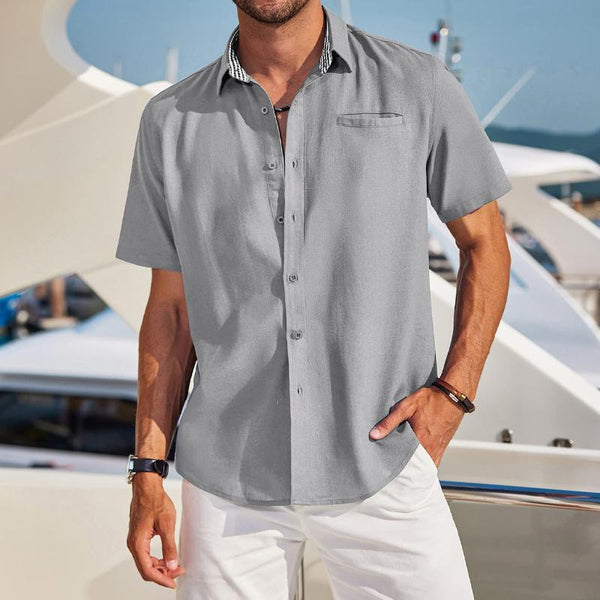 Men's Casual Patchwork Chest Pocket Short Sleeve Shirt 67695857Y
