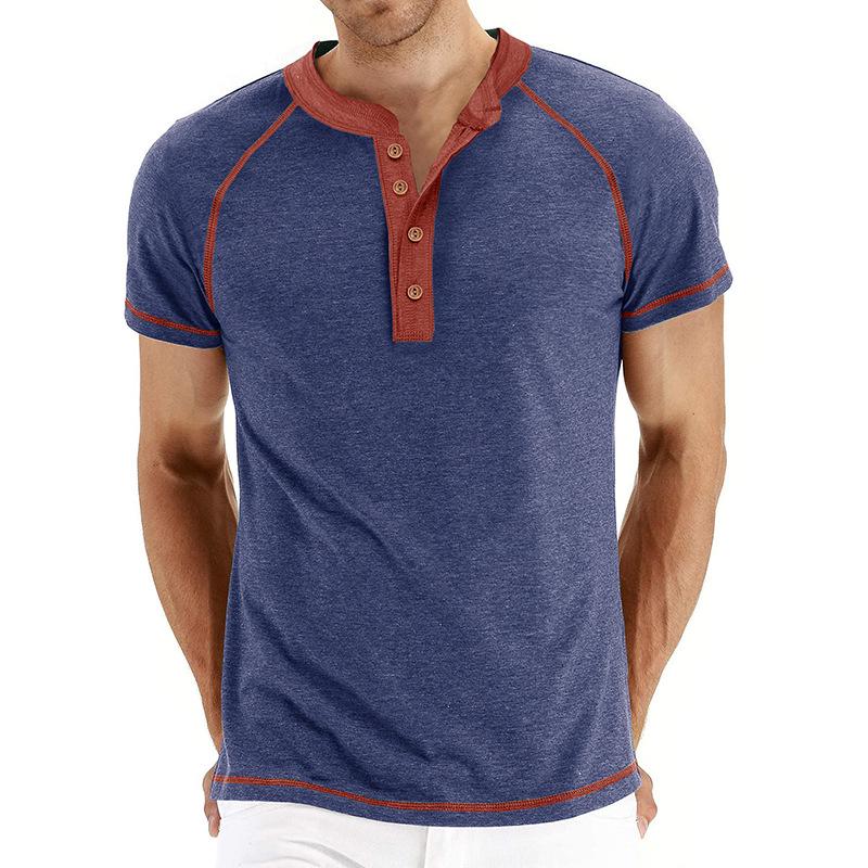 Men's Casual Henley Collar Color Block Short Sleeve T-Shirt 45907202Y