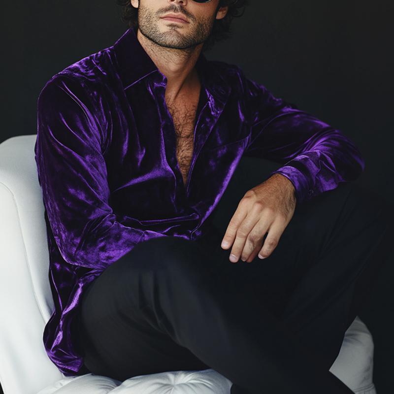 Men's Purple Velvet Long Sleeve Shirt 33363703U