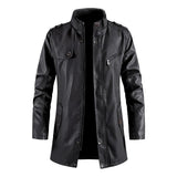 Men's Mid-length Stand Collar Leather Coat 31234724U