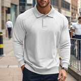 Men's Casual Solid Color Lapel Raglan Long Sleeve Polo Shirt 47889552M