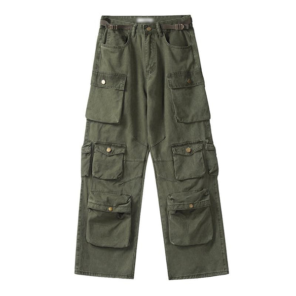 Men's Vintage Washed Loose Straight Multi-Pocket Cargo Pants 26247555M