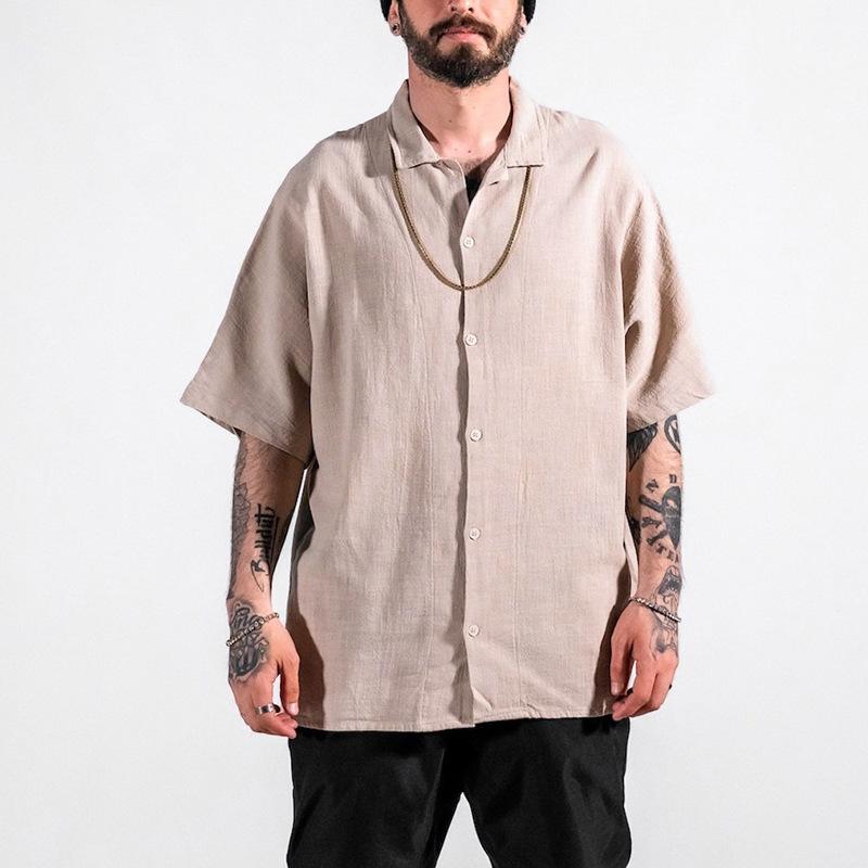Men's Solid Loose Lapel Short Sleeve Casual Shirt 65499194Z