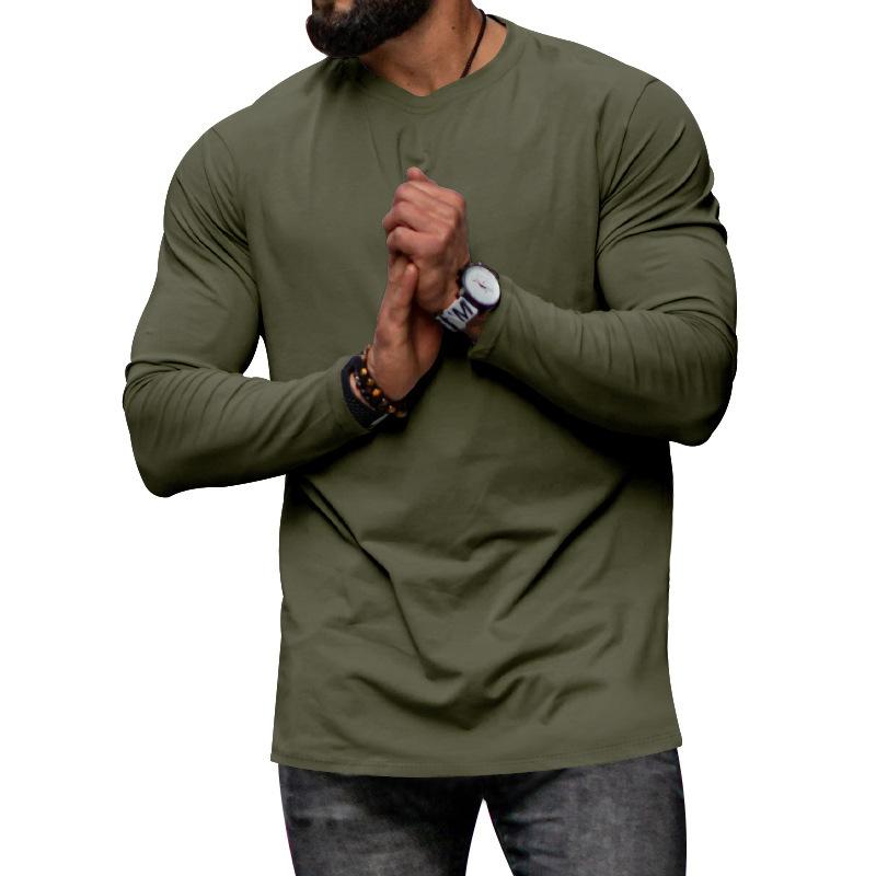 Men's Solid Color Round Neck Long Sleeve Irregular Hem Casual T-shirt 41110573Z