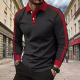 Men's Contrast Color Lapel Long Sleeve Polo Shirt 16654899X