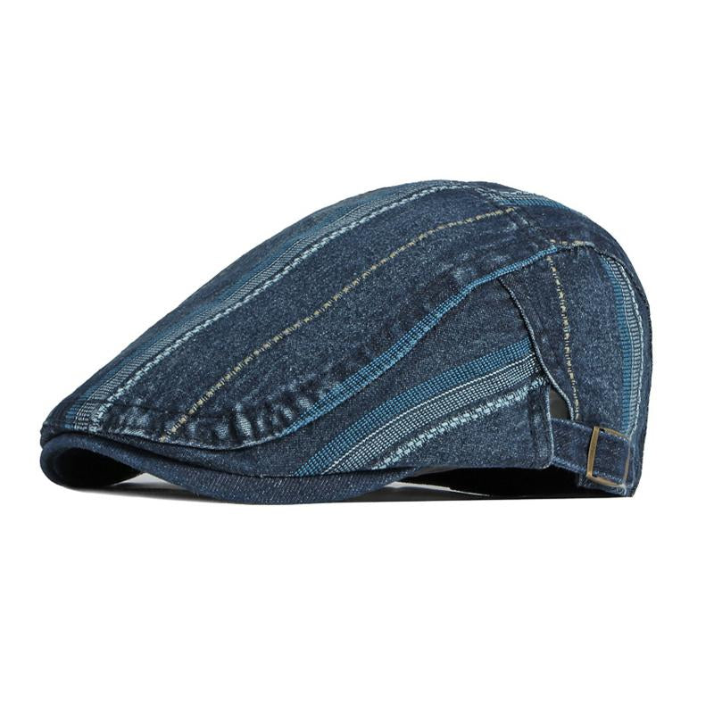 Men's Vintage Washed Distressed Denim Beret 71833069M