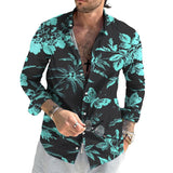 Men's Retro Floral Beach Street Long Sleeve Shirt 62197861TO