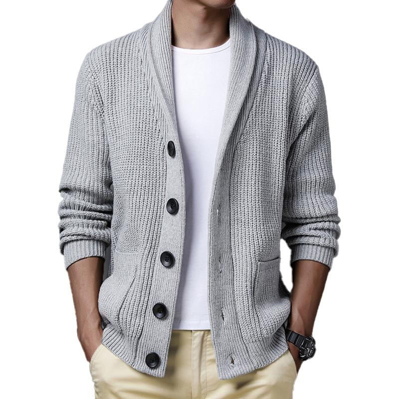 Men's Casual Simple Solid Color Pocket Shawl Collar Cardigan 94985862Y