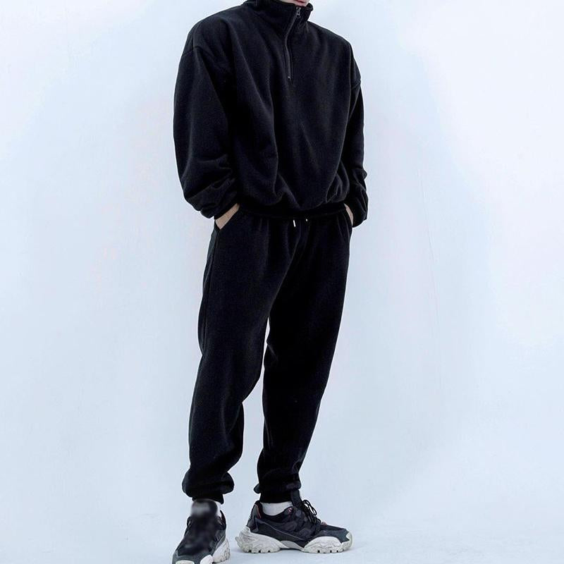 Men's Casual Stand Collar Loose Long-Sleeved Sweater Sports Long Two-Piece Set 13110251M