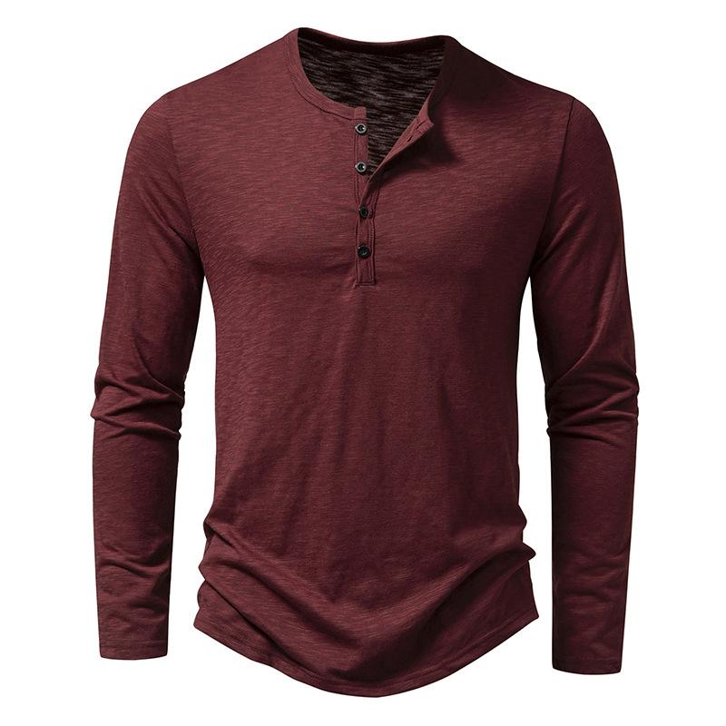 T-shirt casual da uomo con colletto Henley e maniche lunghe tinta unita 22687327Y