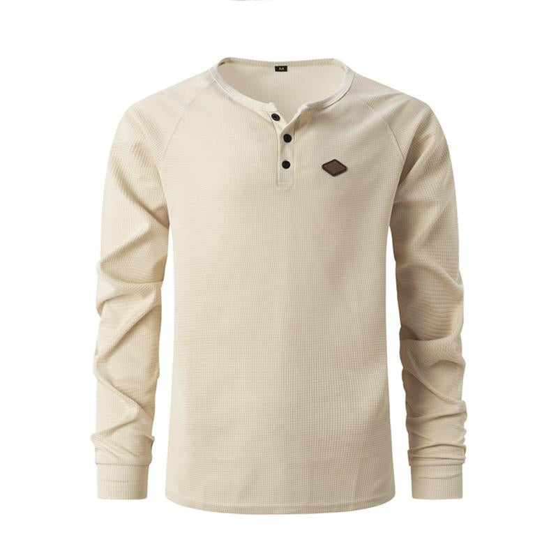 Men's Casual Waffle Henley Collar Raglan Long Sleeve T-Shirt 51518862Y