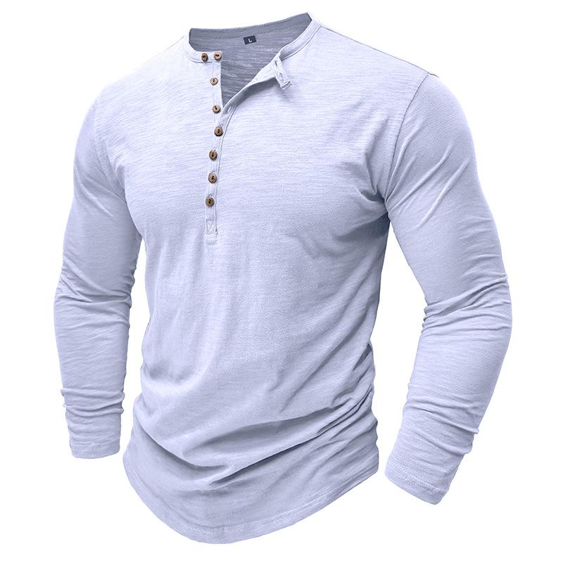 T-shirt da uomo tinta unita a maniche lunghe con colletto Henley in cotone slub 26528737X