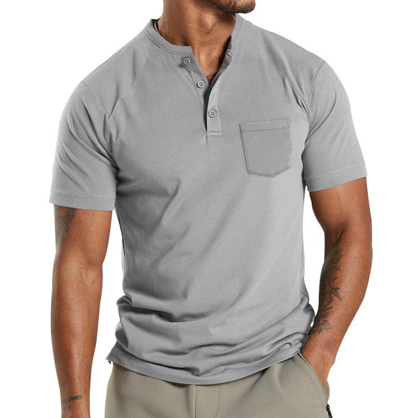 Men's Solid Henley Neck Chest Pocket Short Sleeve T-Shirt 37512367Y