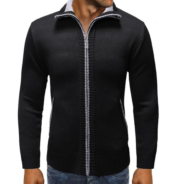 Men's Casual Stand Collar Plus Fleece Knitted Jacket 02536538X