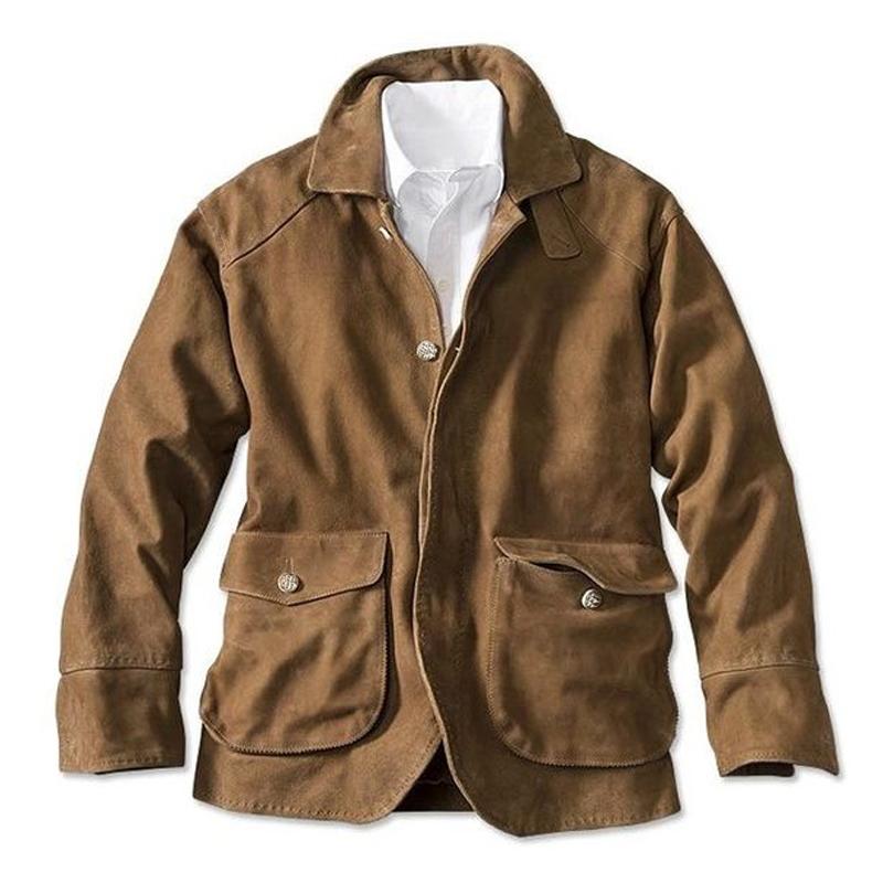 Men's Vintage Suede Lapel 3D Flap Pocket Single Breasted Blazer 01208732M