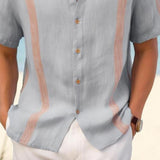 Men's Retro Striped Contrast Print Short Sleeve Shirt 74626395X